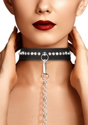Черный ошейник с поводком Diamond Studded Collar With Leash - фото, цены