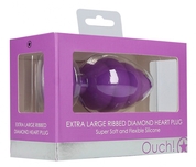 Фиолетовая анальная пробка Extra Large Ribbed Diamond Heart Plug - 9,6 см. - фото, цены