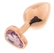 Золотистая анальная пробка Oyo с нежно-розовым кристаллом-сердцем - 7,3 см. - фото, цены