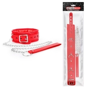 Красный ошейник на металлическом поводке с ручкой-петлей - фото, цены