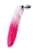 Серебристая анальная втулка с бело-розовым хвостом - размер M - фото, цены
