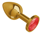 Золотистая анальная втулка с красным кристаллом - 7 см. - фото, цены