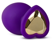 Фиолетовая анальная пробка Bling Plug Large с золотистым стразом - 9,5 см. - фото, цены
