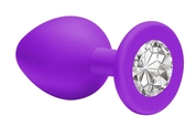 Малая фиолетовая анальная пробка Emotions Cutie Small с прозрачным кристаллом - 7,5 см. - фото, цены