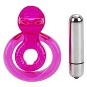 Ярко-розовое эрекционное кольцо с вибропулей Dual Clit Flicker - фото, цены