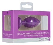 Фиолетовая анальная пробка Regular Ribbed Diamond Heart Plug - 7 см. - фото, цены