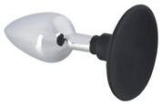 Хромированная анальная пробка Metal Plug with Suction Cup на присоске - 10,2 см. - фото, цены