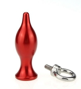 Красная металлическая анальная пробка с кольцом - 7 см. - фото, цены