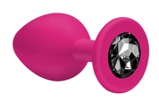 Малая розовая анальная пробка Emotions Cutie Small с чёрным кристаллом - 7,5 см. - фото, цены