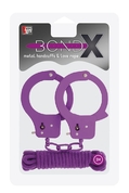 Фиолетовые наручники из листового металла в комплекте с веревкой Bondx Metal Cuffs Love Rope Set - фото, цены