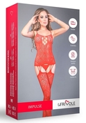 Красный ажурный комбинезон с имитацией шнуровки на груди - фото, цены