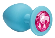 Большая голубая анальная пробка Emotions Cutie Large с розовым кристаллом - 10 см. - фото, цены