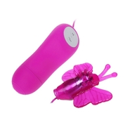 Розовый вибростимулятор с насадкой в виде бабочки - фото, цены