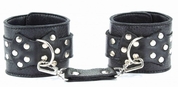 Чёрные наручники из кожи с пряжкой - фото, цены