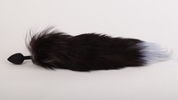 Силиконовая анальная пробка с длинным черным хвостом Серебристая лиса - фото, цены