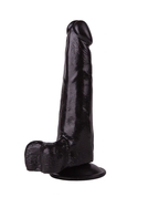 Фаллоимитатор с мошонкой на присоске чёрного цвета - 16,5 см. - фото, цены