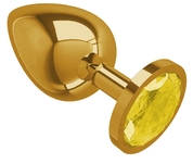 Золотистая большая анальная пробка с желтым кристаллом - 9,5 см. - фото, цены