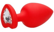 Красная анальная пробка с прозрачным стразом Extra Large Diamond Heart Butt Plug - 9,5 см. - фото, цены