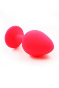 Розовая силиконовая анальная пробка с красным кристаллом - 8,3 см. - фото, цены
