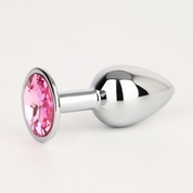 Серебристая анальная втулочка с розовым кристаллом - 7 см. - фото, цены