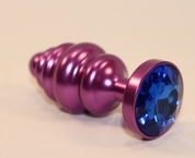 Фиолетовая рифленая пробка с синим кристаллом - 7,3 см. - фото, цены