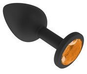 Чёрная анальная втулка с оранжевым кристаллом - 7,3 см. - фото, цены