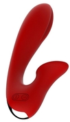 Красный вибромассажер с клиторальной стимуляцией Iris - 20 см. - фото, цены