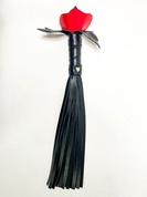 Черная кожаная плеть с красной лаковой розой в рукояти - 40 см. - фото, цены