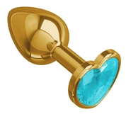 Золотистая анальная втулка с голубым кристаллом-сердцем - 7 см. - фото, цены