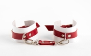 Бело-красные наручники из натуральной кожи - фото, цены