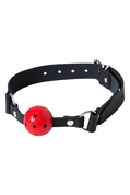 Красный кляп-шарик на черном регулируемом ремешке - фото, цены