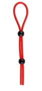 Красное эрекционное лассо с 2 черными бусинами для утяжки - фото, цены