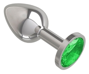 Серебристая анальная втулка с зеленым кристаллом - 7 см. - фото, цены
