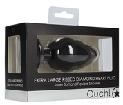 Черная анальная пробка Extra Large Ribbed Diamond Heart Plug - 9,6 см. - фото, цены
