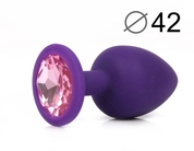 Фиолетовая анальная пробка с розовым кристаллом - 9,5 см. - фото, цены