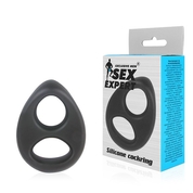 Черное силиконовое овальное эрекционное кольцо Sex Expert - фото, цены
