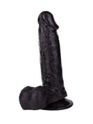 Чёрный фаллоимитатор с мошонкой на подошве-присоске - 16,5 см. - фото, цены
