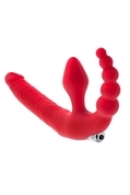 Красный безремневой страпон с вибрацией и анальным отростком - фото, цены