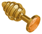 Золотистая пробка с рёбрышками и оранжевым кристаллом - 7 см. - фото, цены