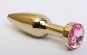 Золотистая анальная пробка с розовым кристаллом - 11,2 см. - фото, цены