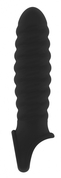 Чёрная ребристая насадка Stretchy Penis Extension No.32 - фото, цены