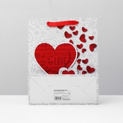 Подарочный пакет с сердечками - 32 х 26 см. - фото, цены