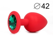 Красная анальная пробка с зеленым кристаллом - 9,5 см. - фото, цены