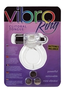 Прозрачное эрекционное кольцо Vibro Ring Clitoral Tongue Clear - фото, цены