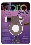 Дымчатое эрекционное кольцо Vibro Ring Clitoral Tongue Black - фото, цены