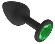 Чёрная анальная втулка с зеленым кристаллом - 7,3 см. - фото, цены