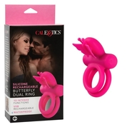 Розовое эрекционное виброкольцо Silicone Rechargeable Dual Butterfly Ring - фото, цены