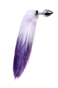Серебристая металлическая анальная втулка с фиолетово-белым хвостом - размер M - фото, цены