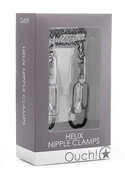 Серебристые зажимы на соски с цепочкой Helix Nipple Clamps - фото, цены