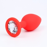 Красная анальная пробка с прозрачным кристаллом - 7,2 см. - фото, цены